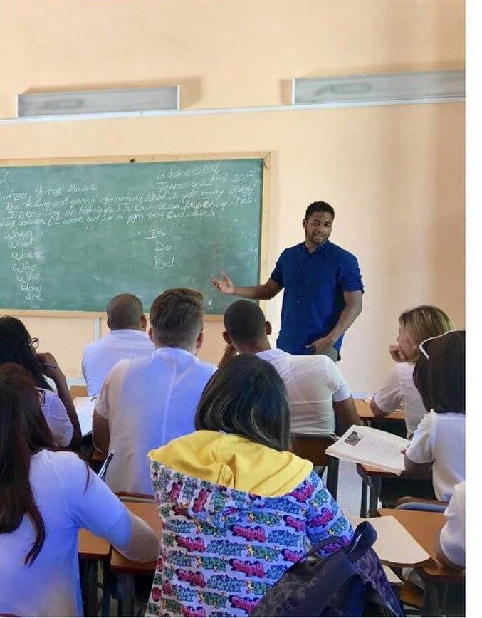 Brian Mays teaching English to medical students in Havana, Cuba